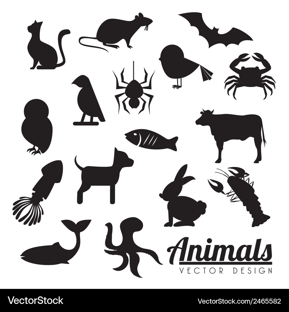 Silhouetted Animals Collection Vector Image