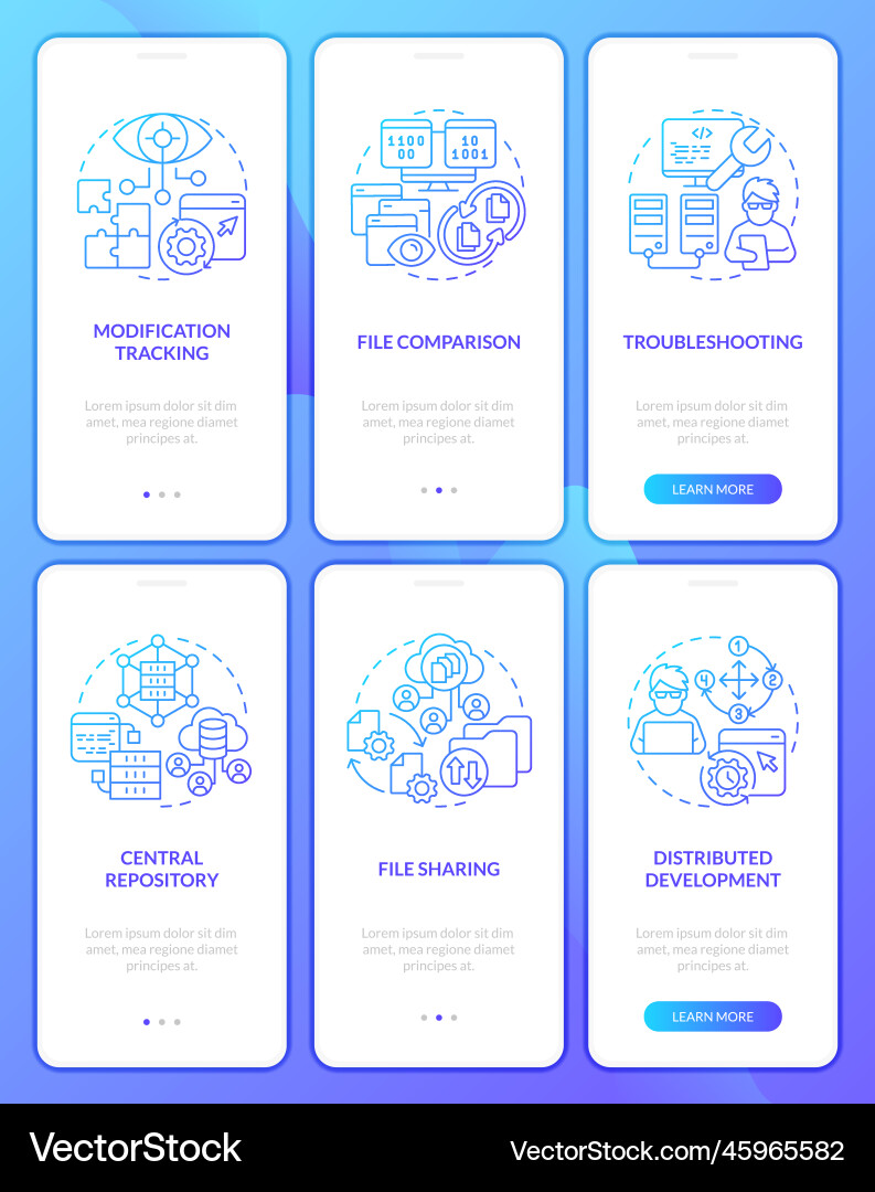 Version control system blue gradient onboarding Version control system blue gradient onboarding Vector Image