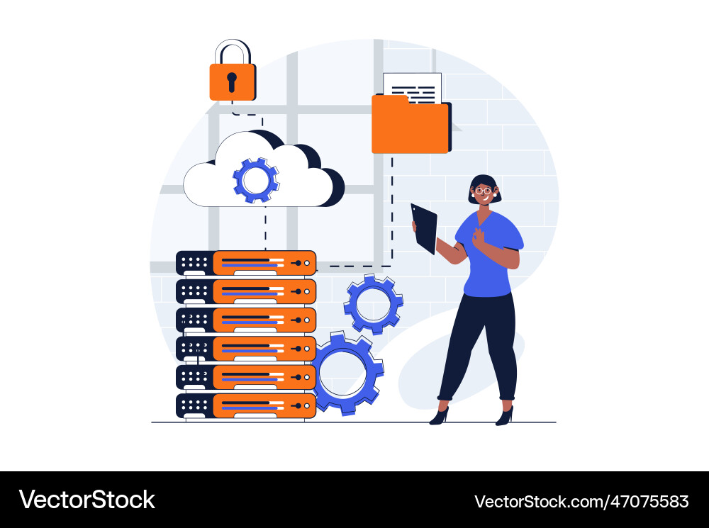 Cloud data center web concept with character scene Cloud data center web concept with character scene vector image