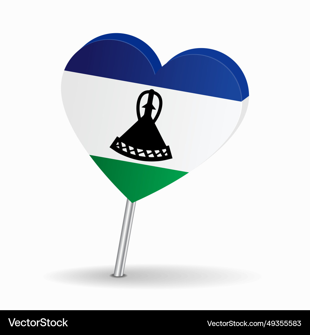Lesotho flag heart-shaped map pointer layout Lesotho flag heart-shaped map pointer layout vector image