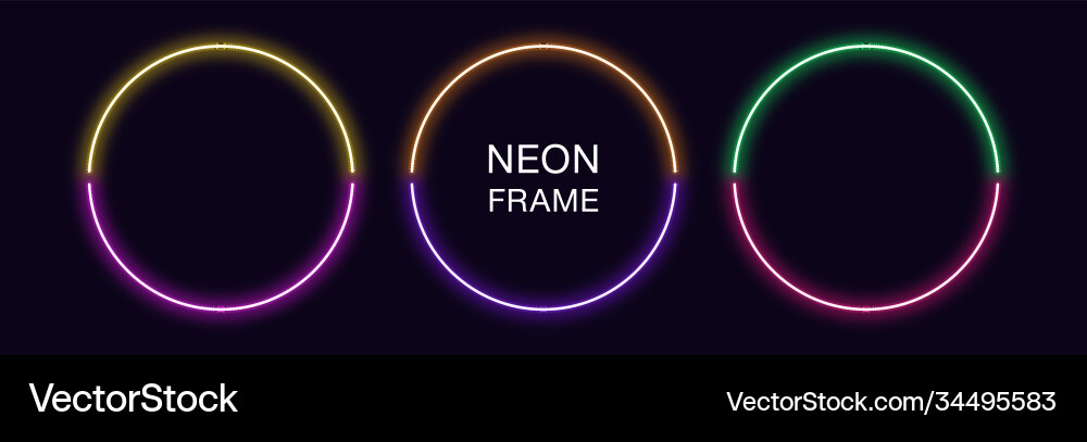 Neon circle frame set round border in 2 Vector Image