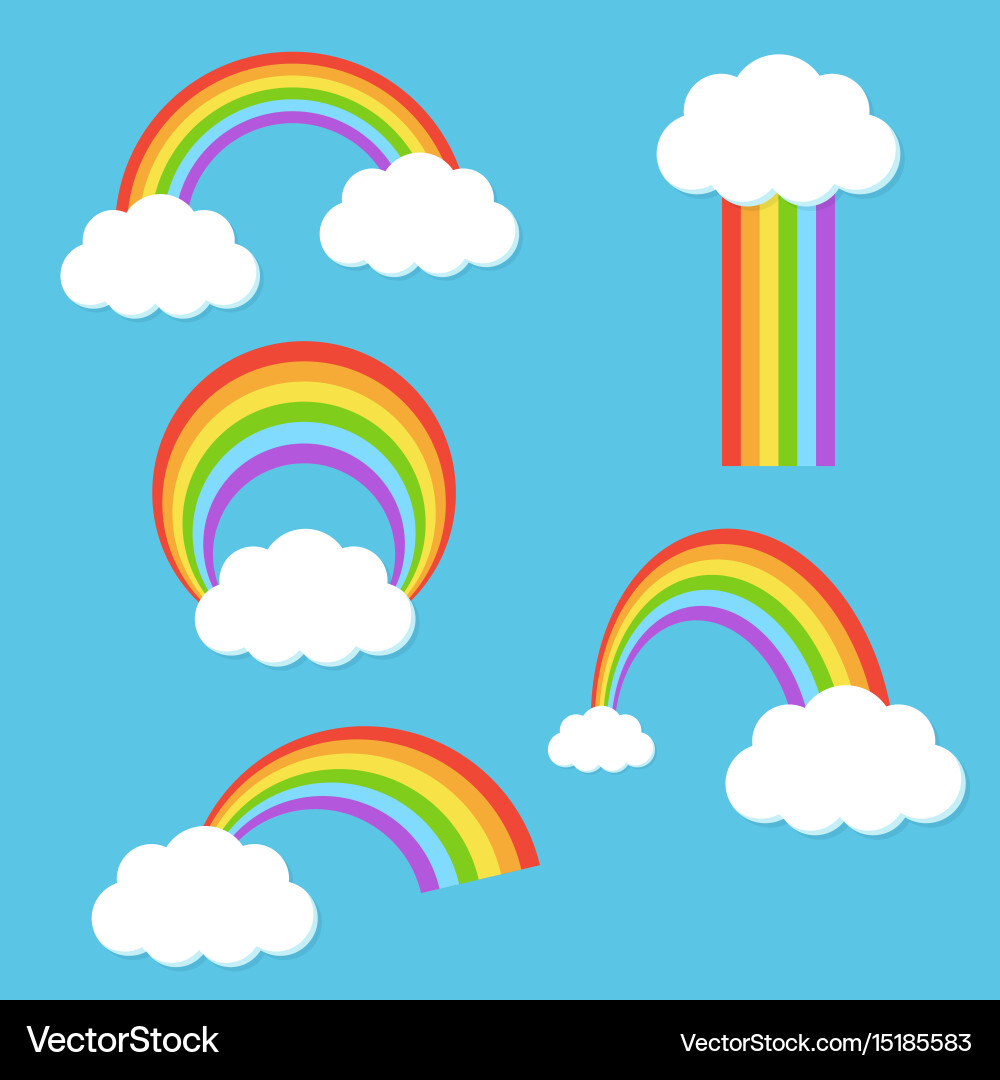 Rainbow with clouds set Royalty Free Vector Image