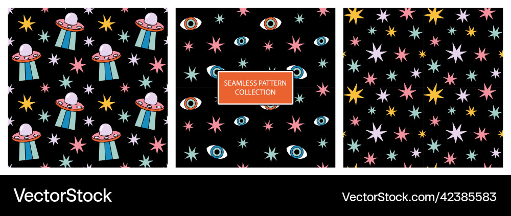 Retro 70s groovy seamless pattern set Retro 70s groovy seamless pattern set vector image