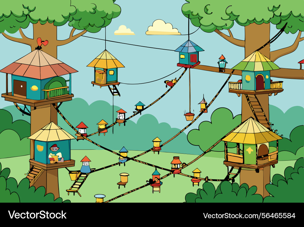 A playful jungle scene with multiple colorful A playful jungle scene with multiple colorful Vector Image