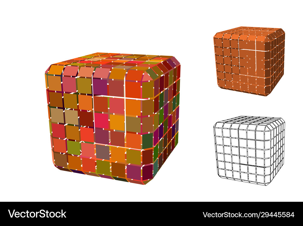 Abstract polygonal cube with cuts set 3d Vector Image