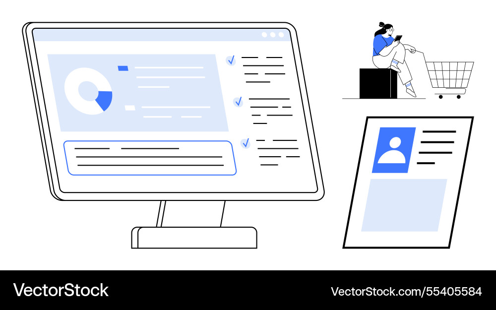 Analyzing data on desktop with user profile Analyzing data on desktop with user profile vector image