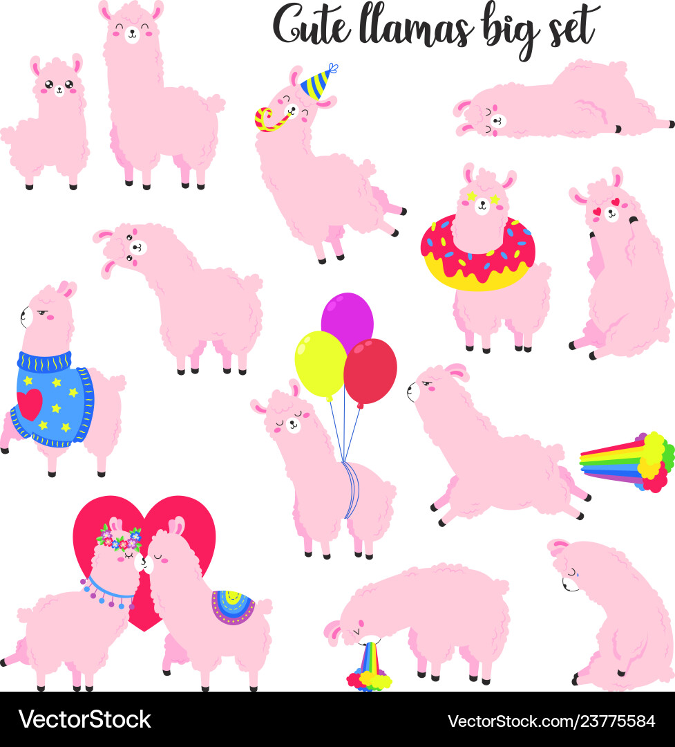Cute Llamas Sticker Set Vector Image