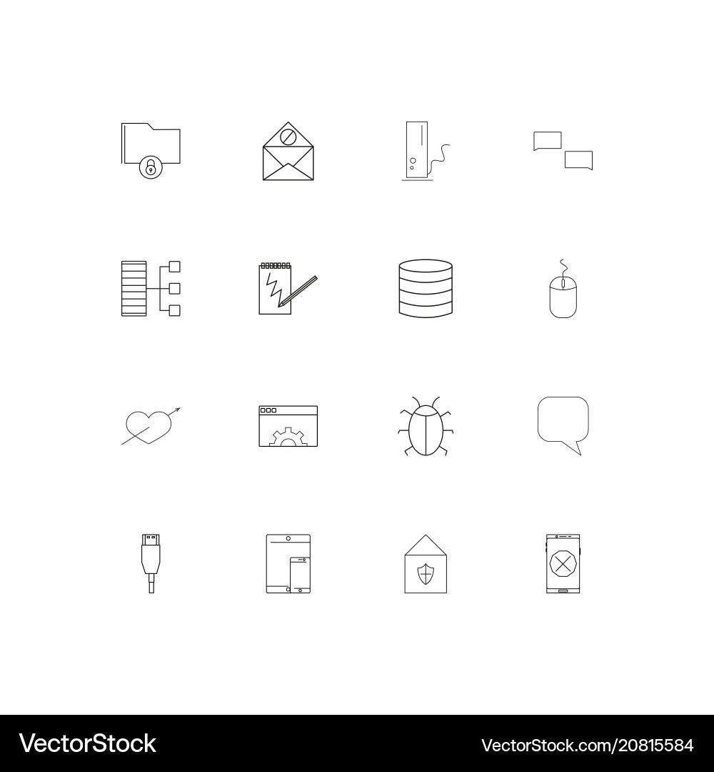 Internet technologies linear thin icons set Vector Image