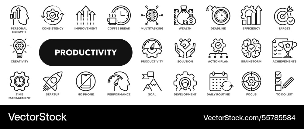 Line icons of productivity and efficiency Line icons of productivity and efficiency vector image