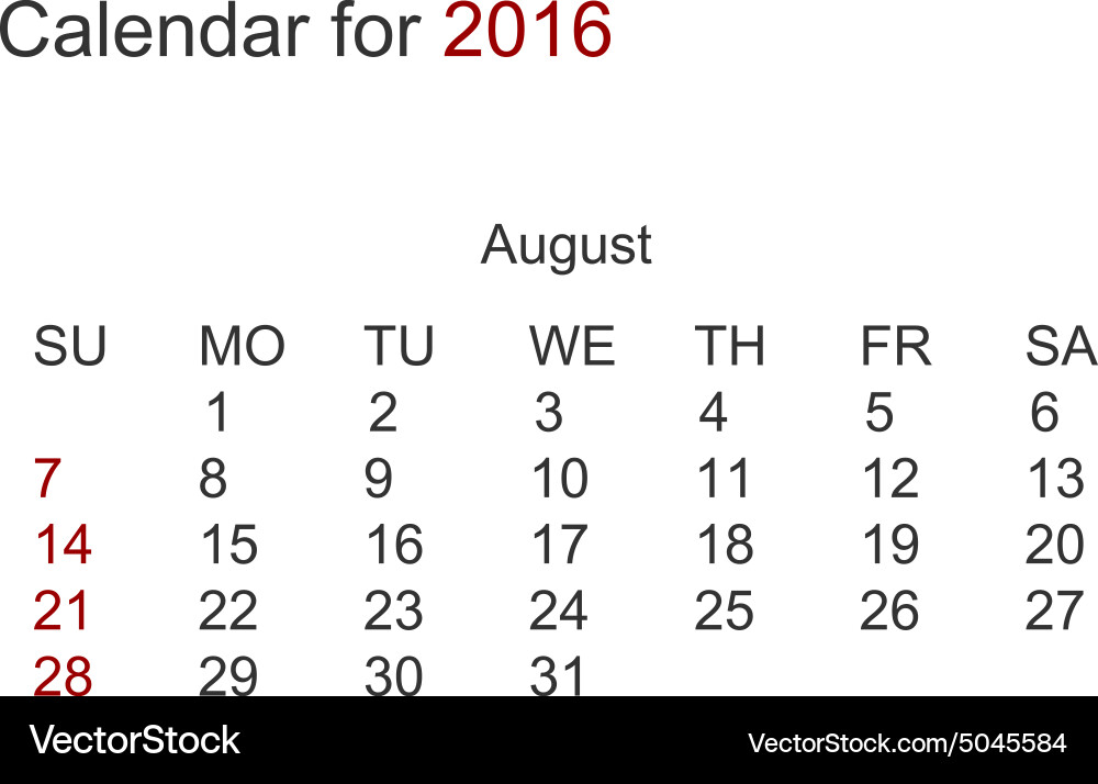 Modern calendar for august 2016 Vector Image