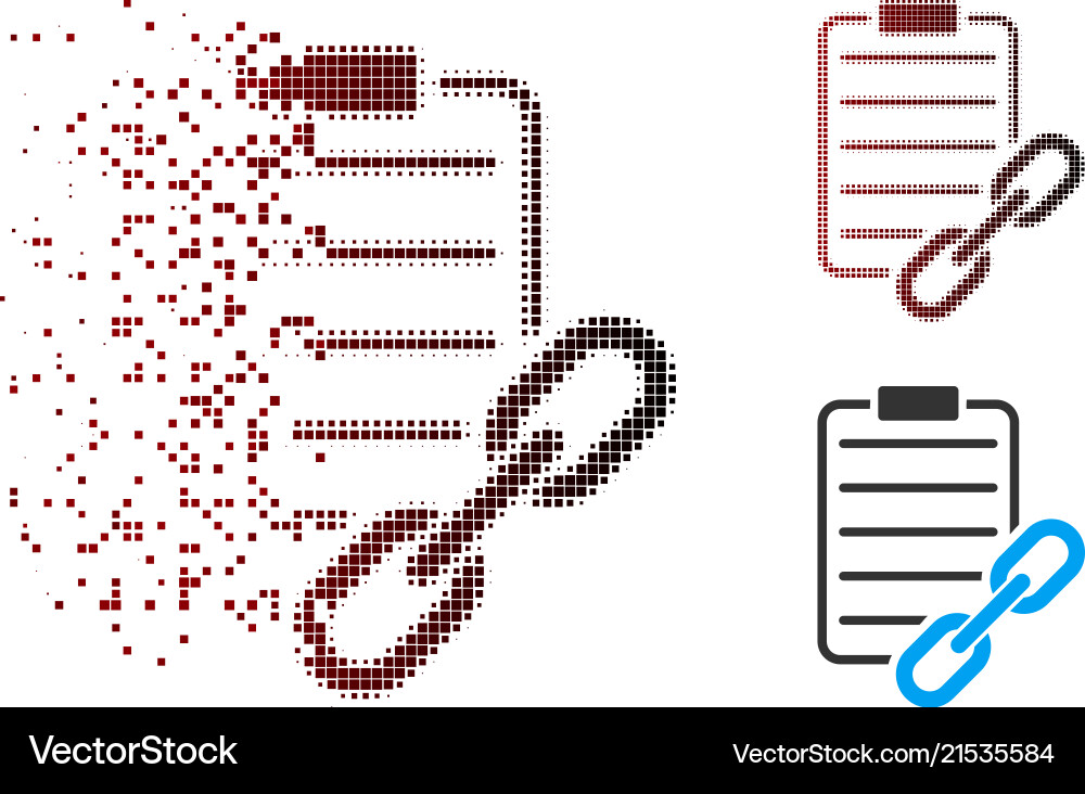 Moving pixel halftone blockchain contract icon Moving pixel halftone blockchain contract icon Vector Image