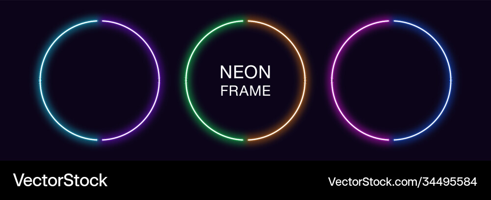 Neon circle frame set round border in 2 Vector Image