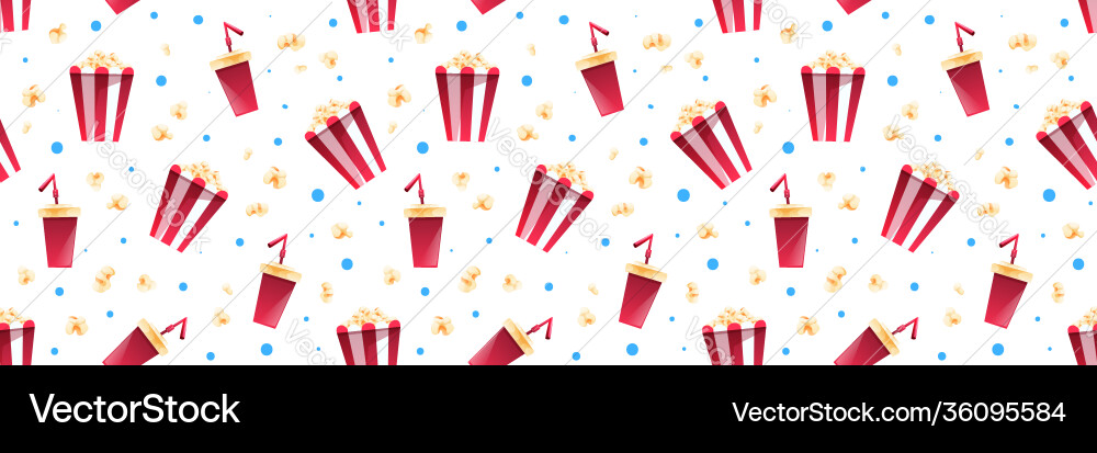 Seamless header with striped bucket popcorn Seamless header with striped bucket popcorn vector image