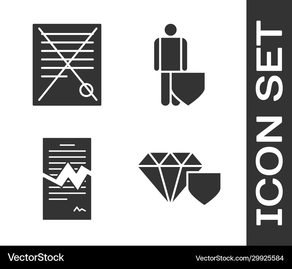 Set diamond with shield delete file document Set diamond with shield delete file document Vector Image