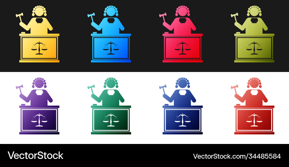 Set judge with gavel on table icon isolated Vector Image
