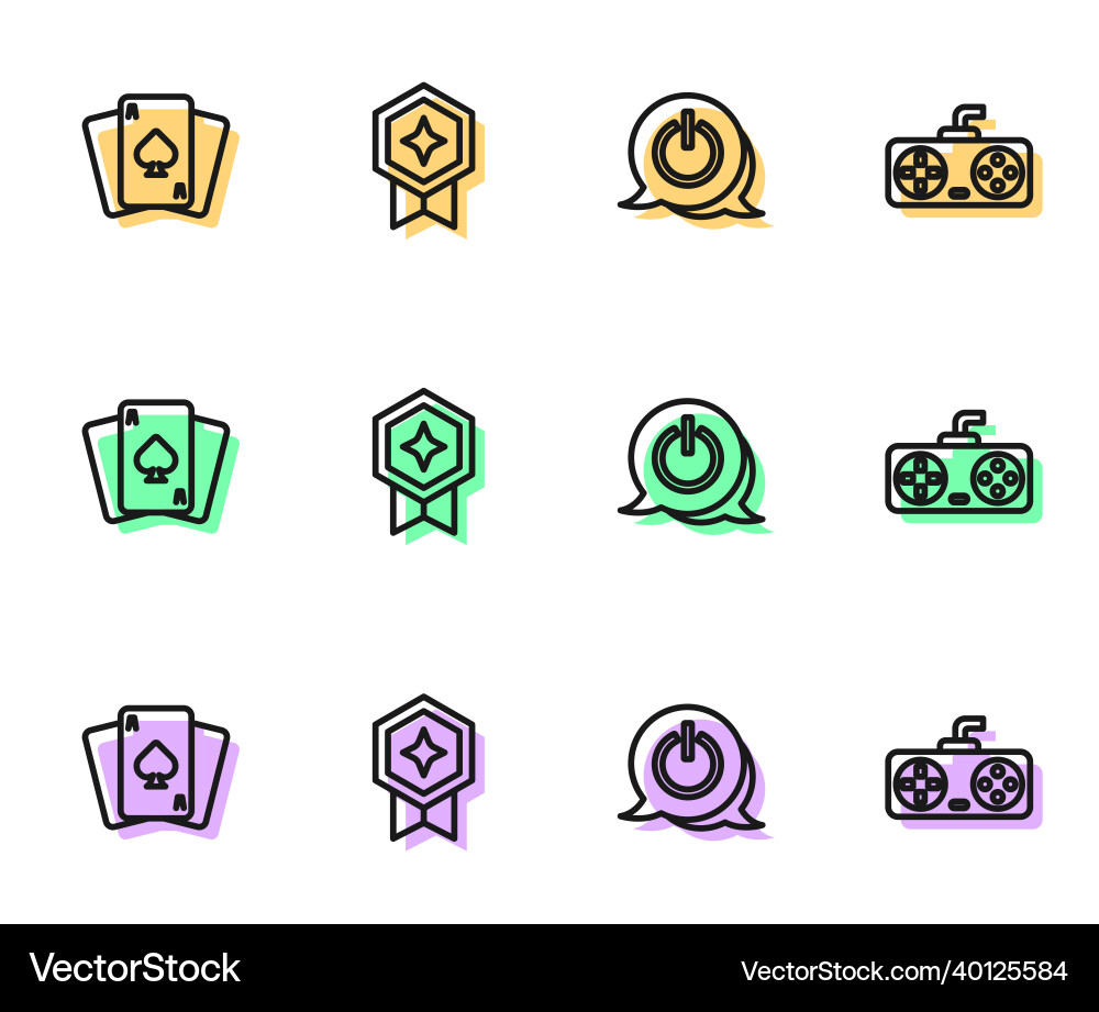 Set line power button playing cards game rating Set line power button playing cards game rating Vector Image