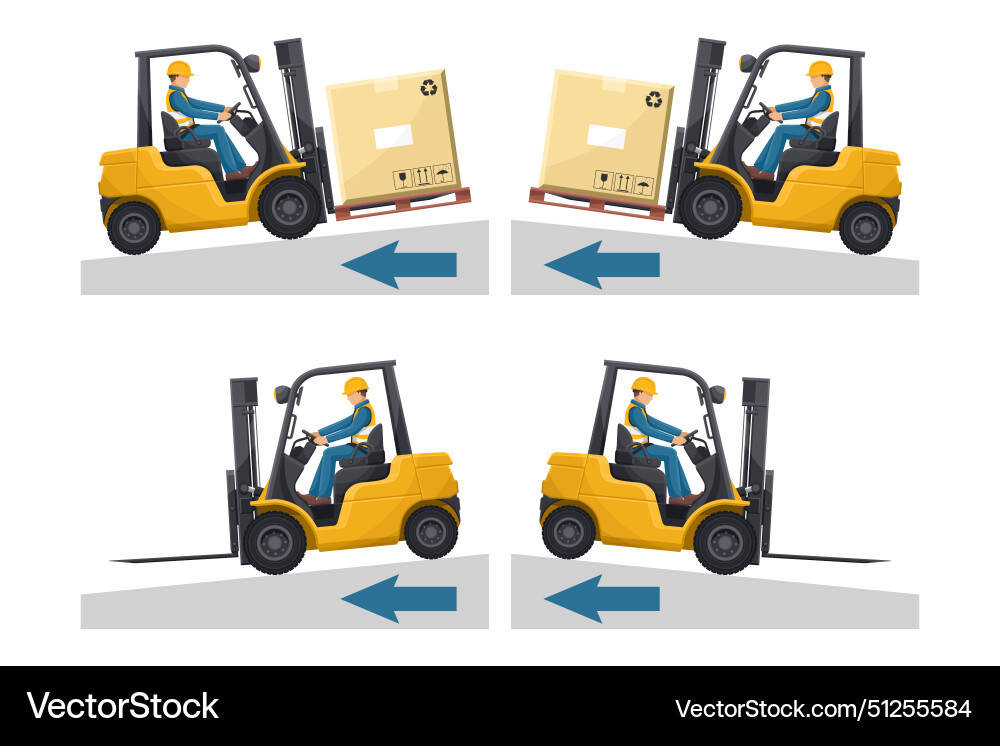 Use of forklifts on slopes go up and down Vector Image