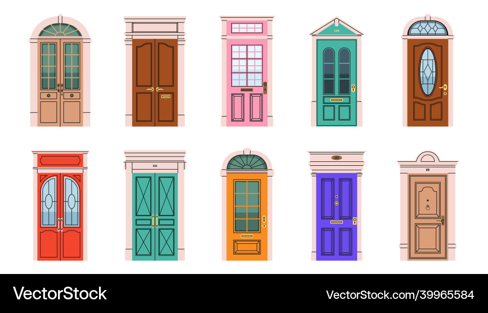 Vintage Front Doors - House Entrance Vector Image