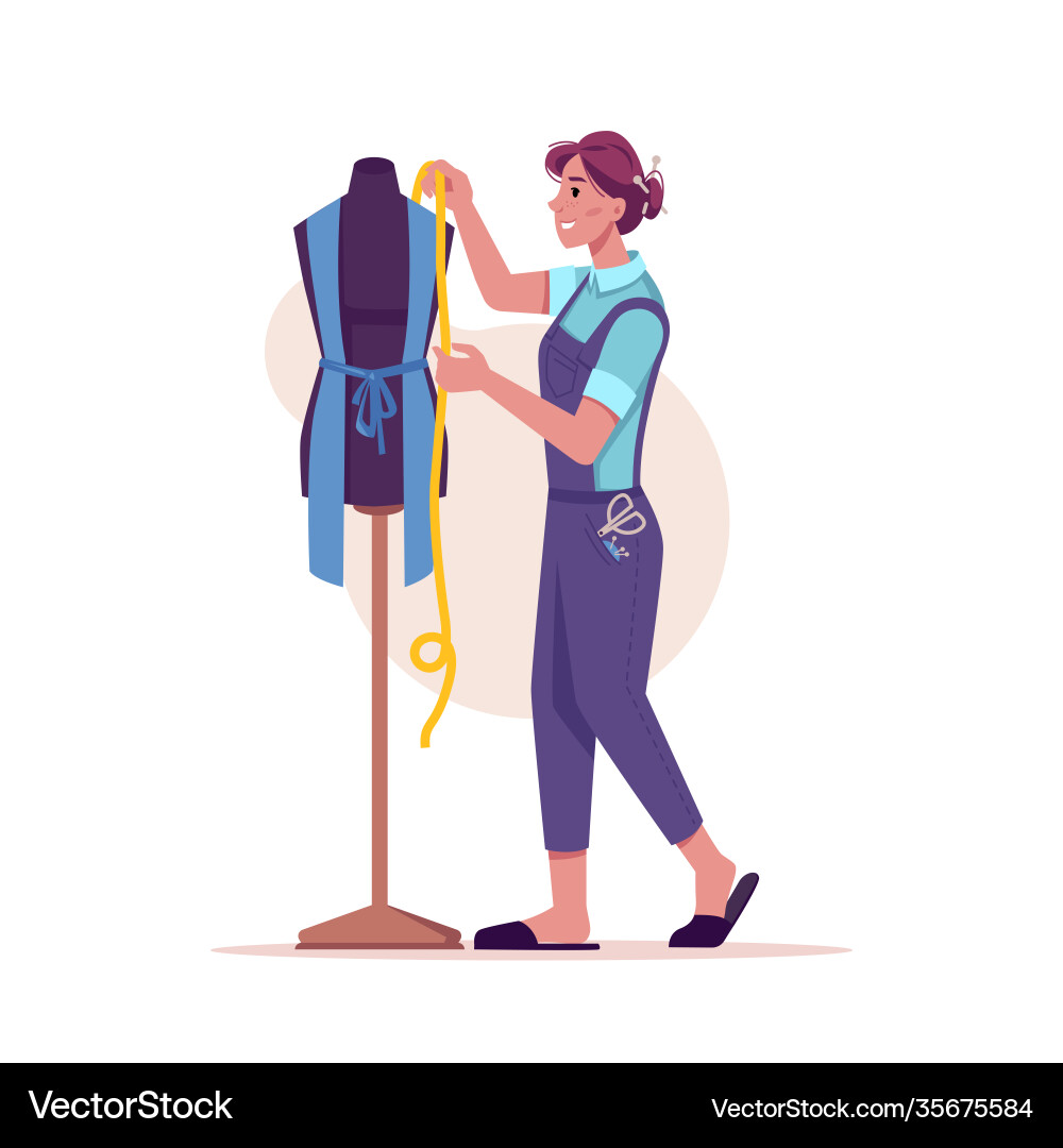 Woman tailor sewing dress on mannequin isolated Woman tailor sewing dress on mannequin isolated vector image