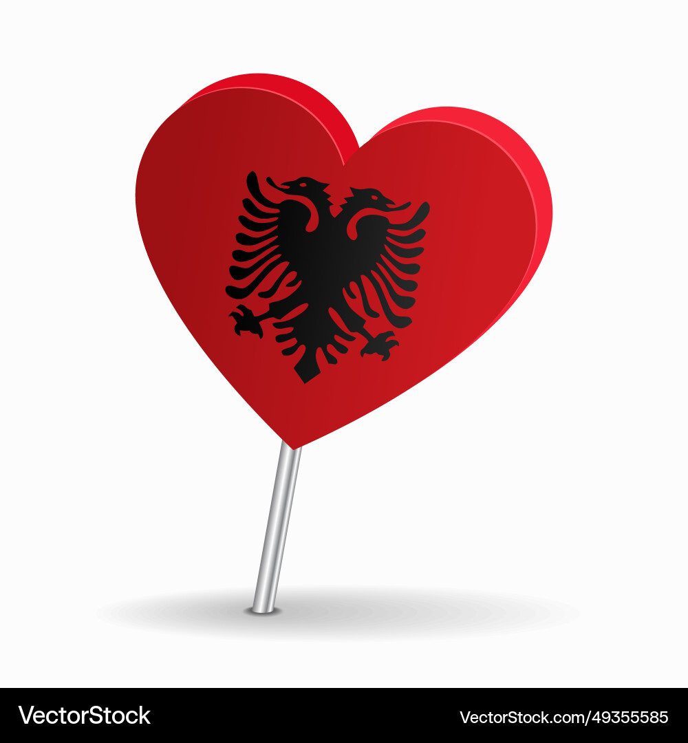 Albanian flag heart-shaped map pointer layout Albanian flag heart-shaped map pointer layout vector image