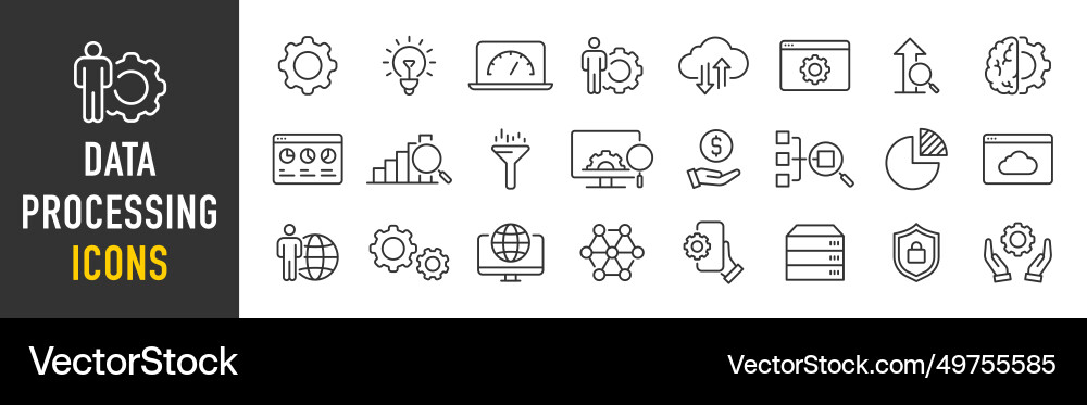 Data processing web icons in line style analytics Vector Image