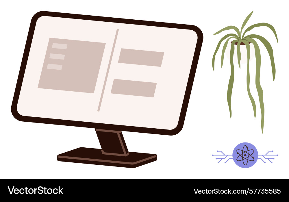Digital workspace with desktop monitor hanging Digital workspace with desktop monitor hanging Vector Image