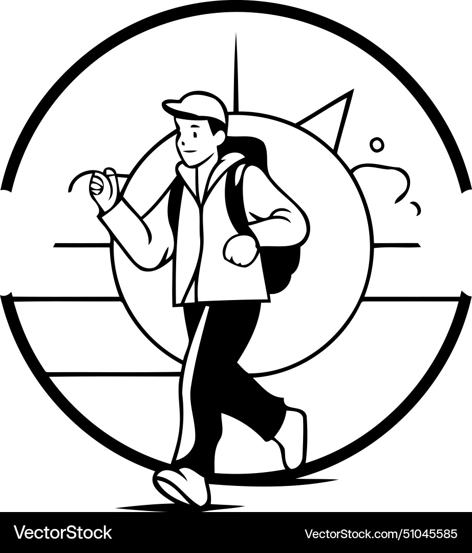 Man with a backpack in the center of target Vector Image