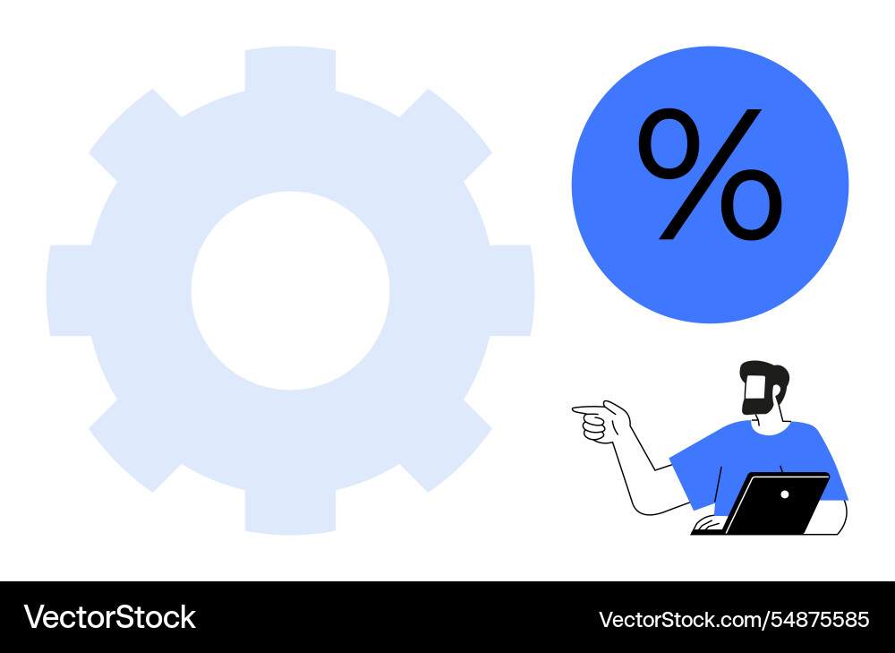 Man with laptop explains gear functioning Man with laptop explains gear functioning vector image