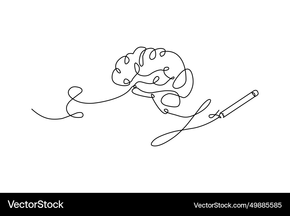One continuous line of brain drawing pen creating Vector Image