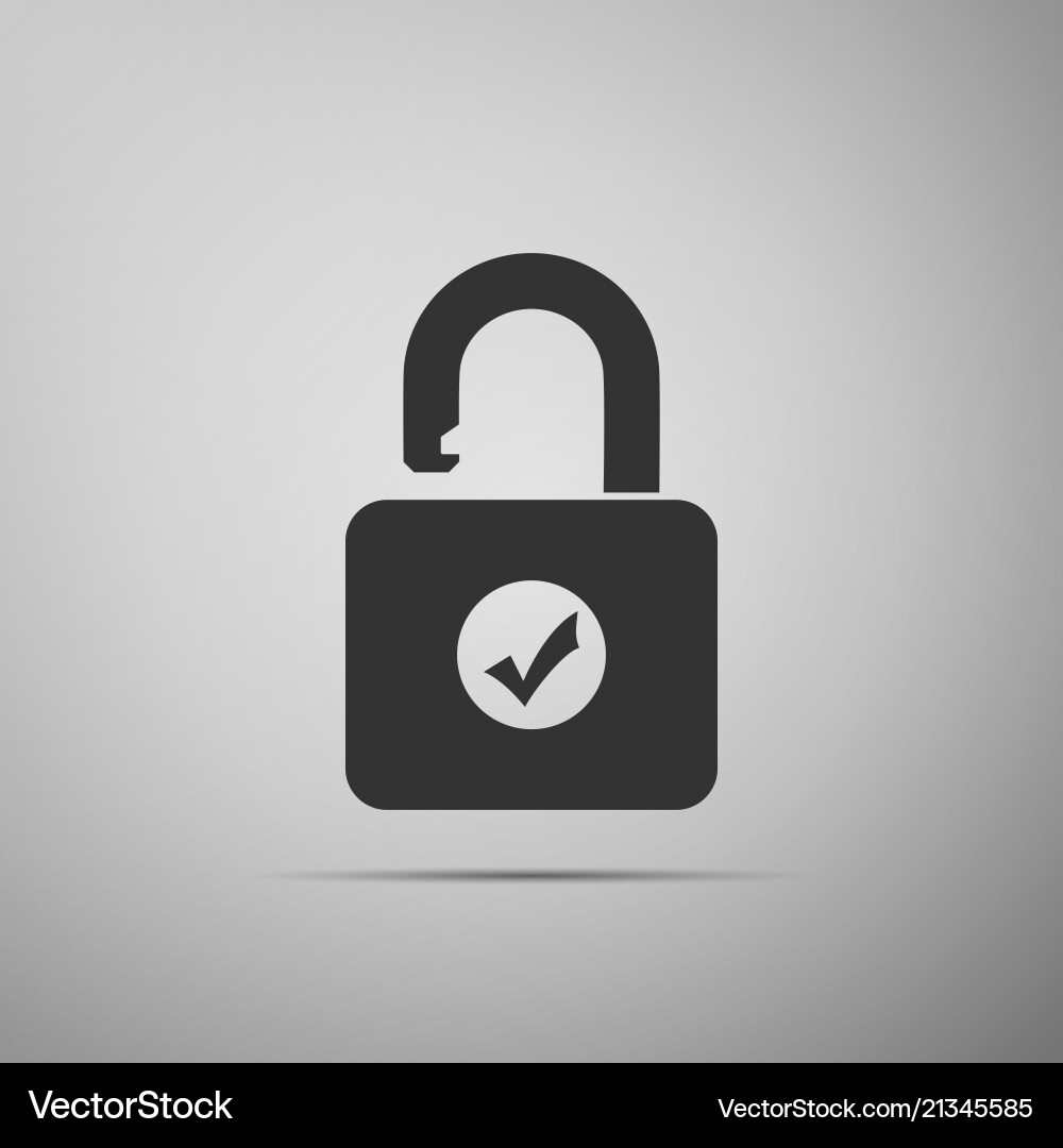 Open padlock and check mark on grey background Vector Image