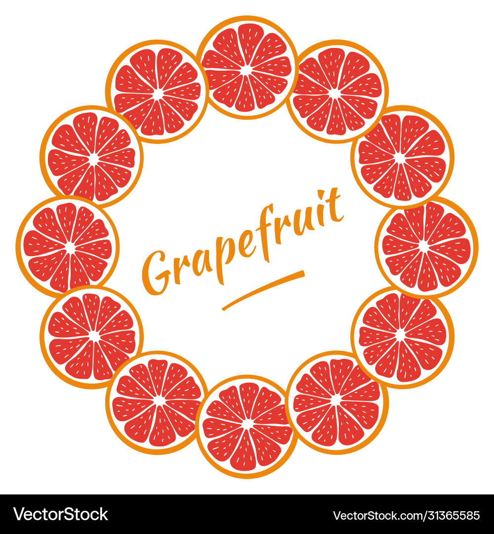 Round frame with sliced pieces grapefruit Round frame with sliced pieces grapefruit Vector Image