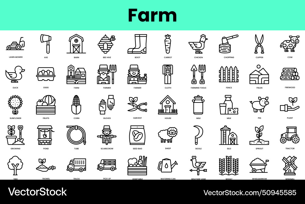 Set of farm icons linear style icon bundle Set of farm icons linear style icon bundle vector image