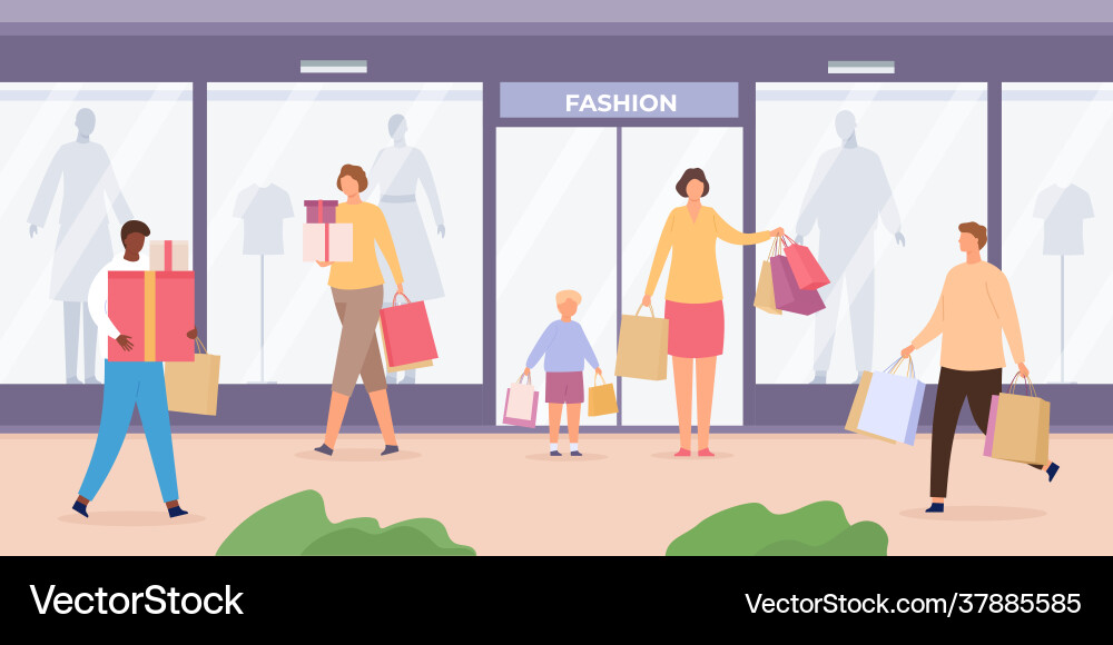 Shop street with people urban landscape vector image