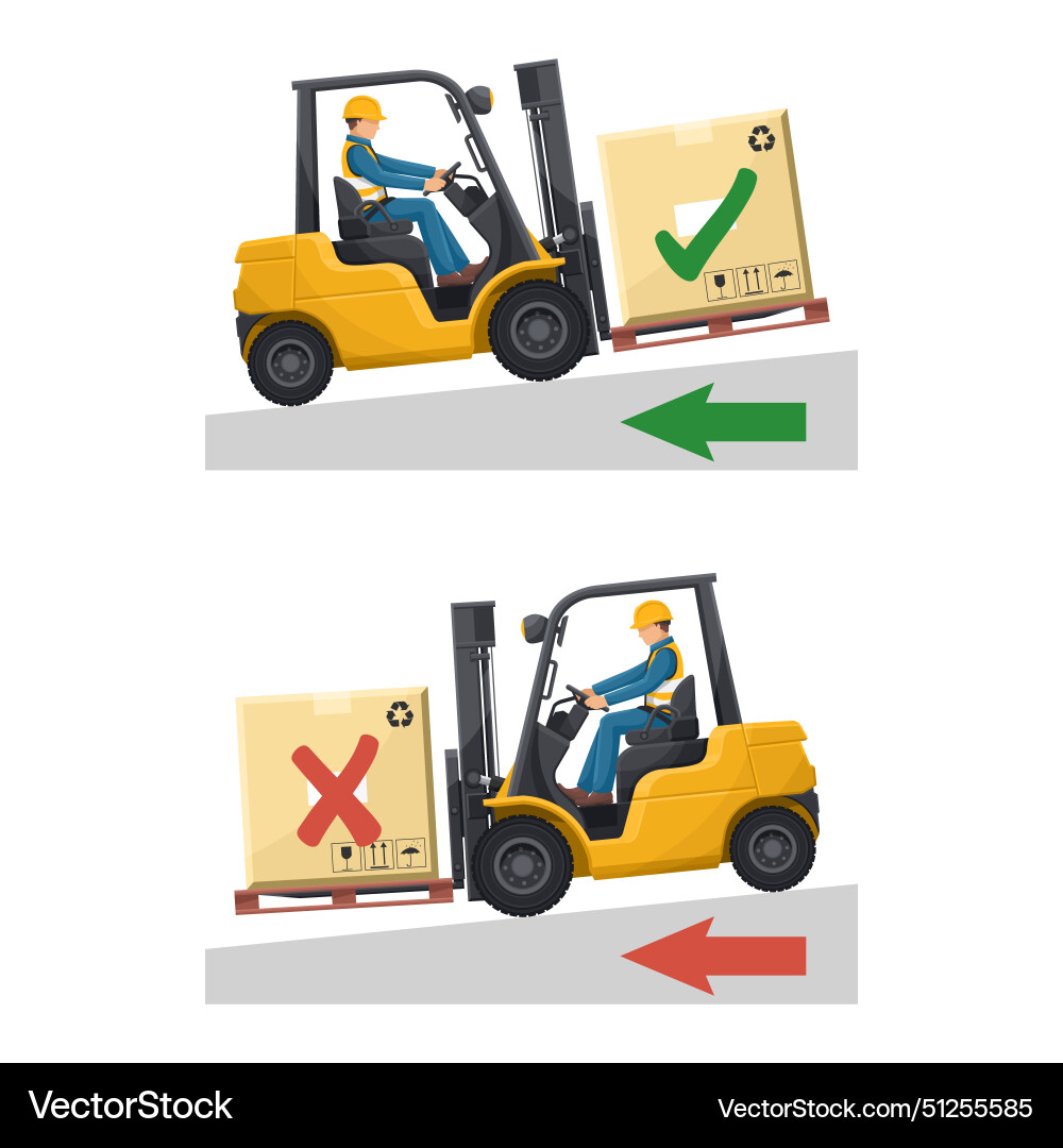 Use of forklifts on slopes go up and down Vector Image