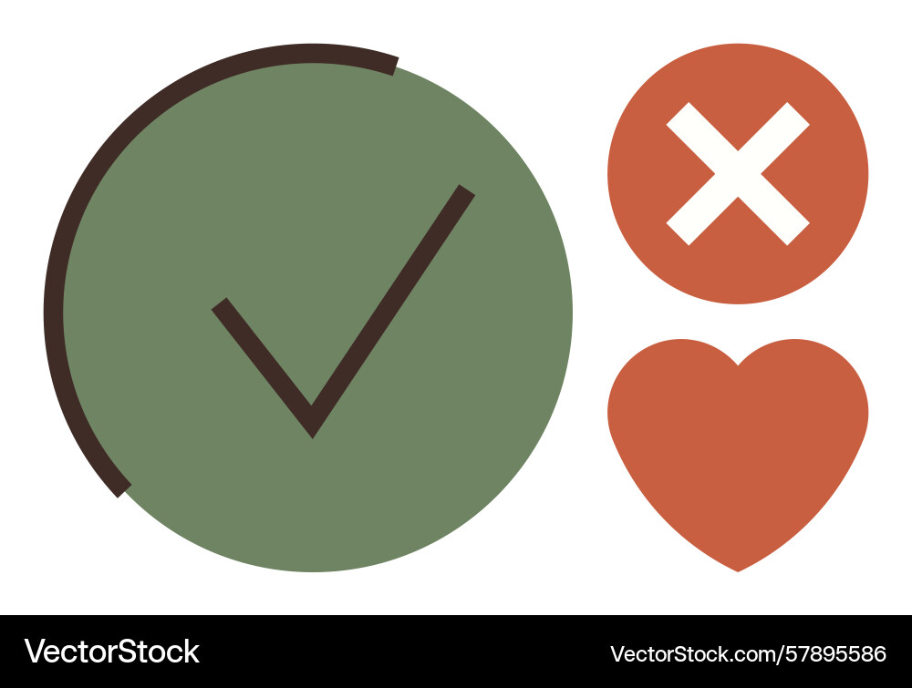 Decision-making elements with checkmark cross Vector Image
