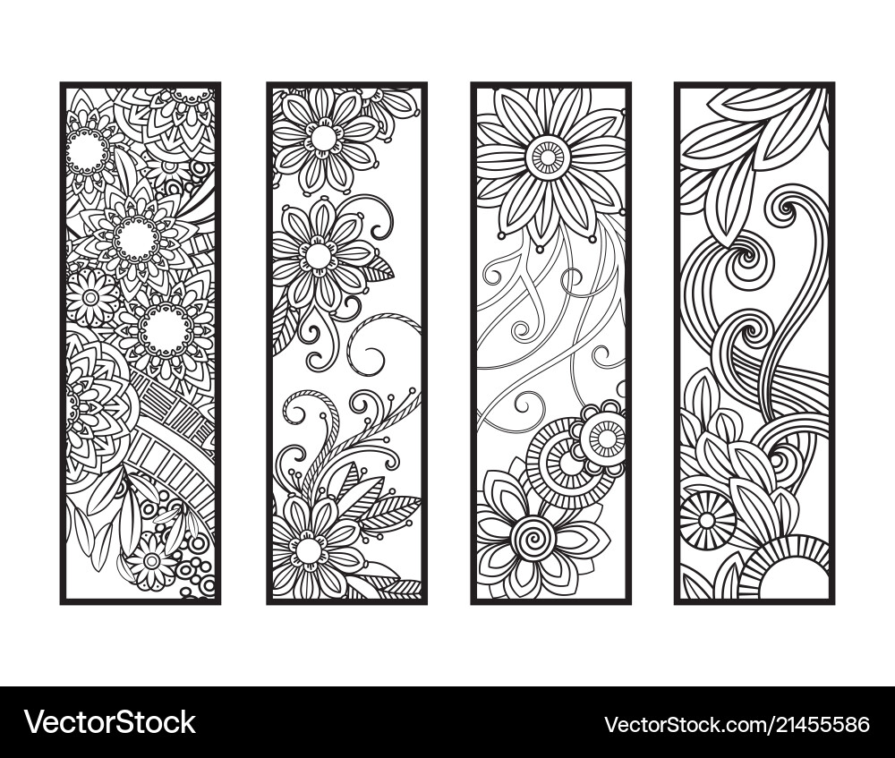 Floral Mandala Coloring Bookmarks Vector Image