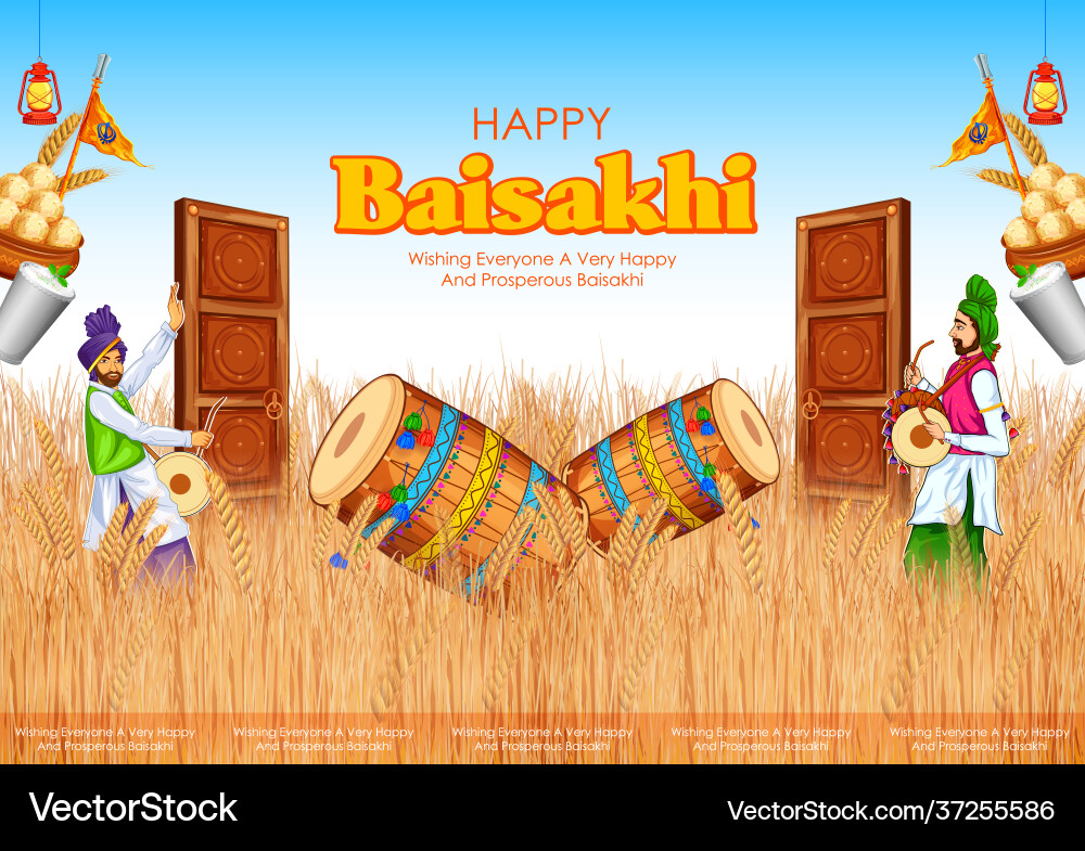 Happy vaisakhi punjabi spring harvest festival Happy vaisakhi punjabi spring harvest festival vector image