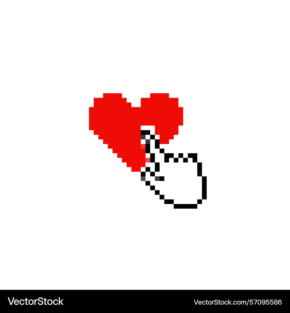 Mosaic pixel heart icon with hand pointer in retro Vector Image