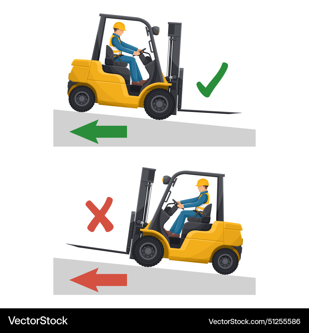 Use of forklifts on slopes go up and down Use of forklifts on slopes go up and down vector image