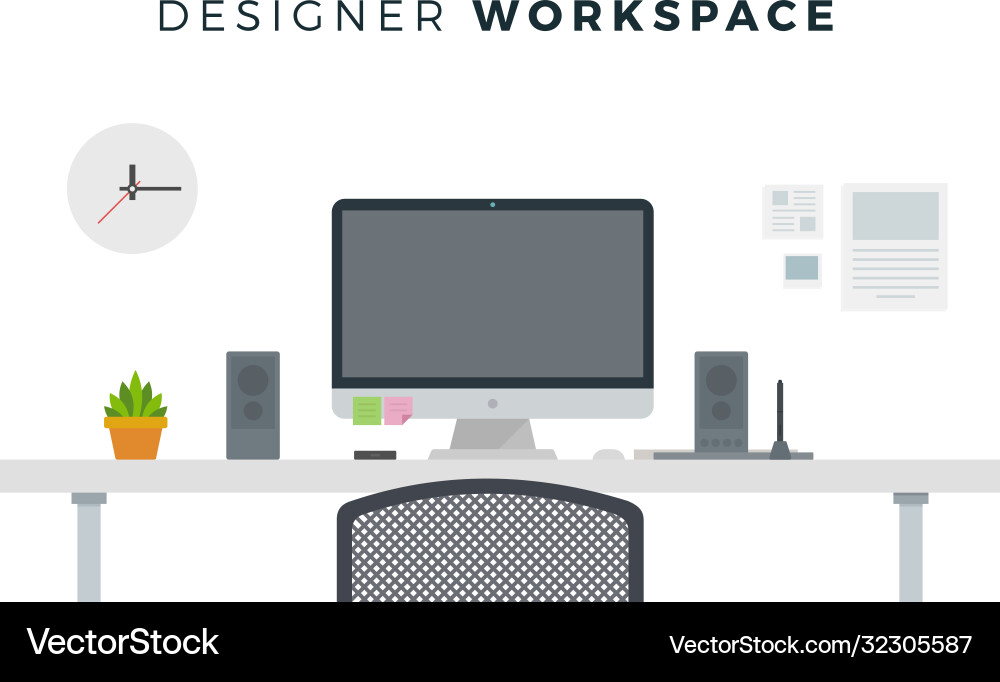 Designer workspace computer on a white background Designer workspace computer on a white background Vector Image