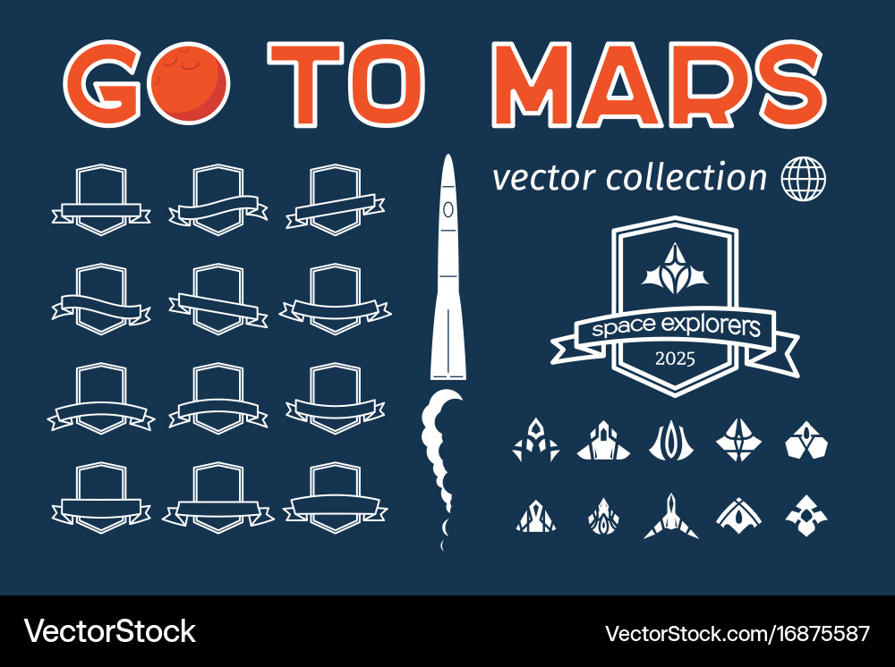 Go to mars badges set Vector Image