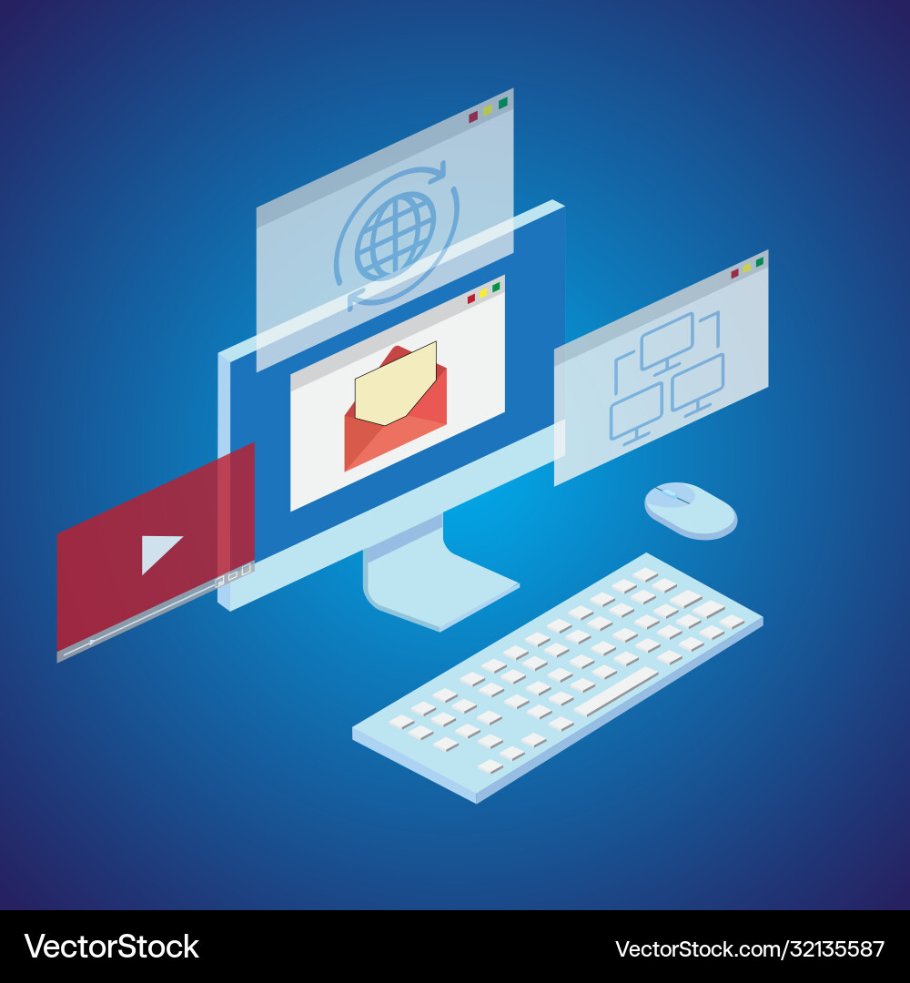 Internet concept with computer and windows Internet concept with computer and windows Vector Image