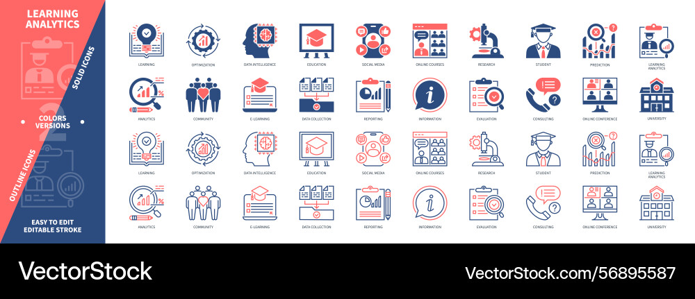 Learning analytics solid outline set Learning analytics solid outline set Vector Image