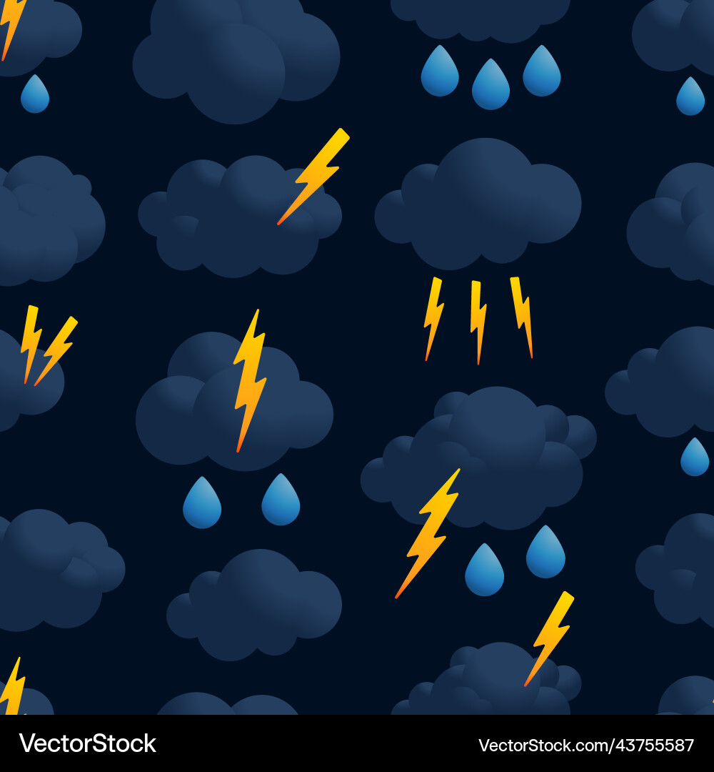 Lightning cloud rain seamless pattern thunder Vector Image
