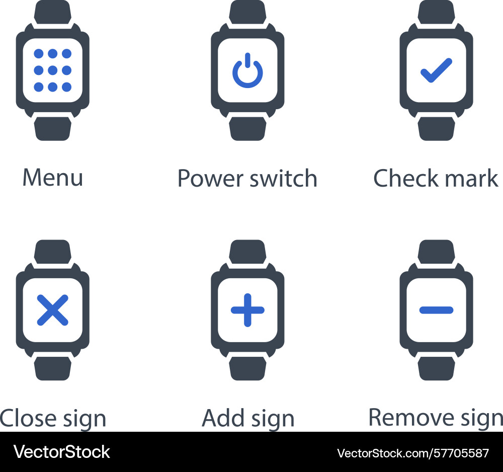 Menu power switch check mark close sign add vector image