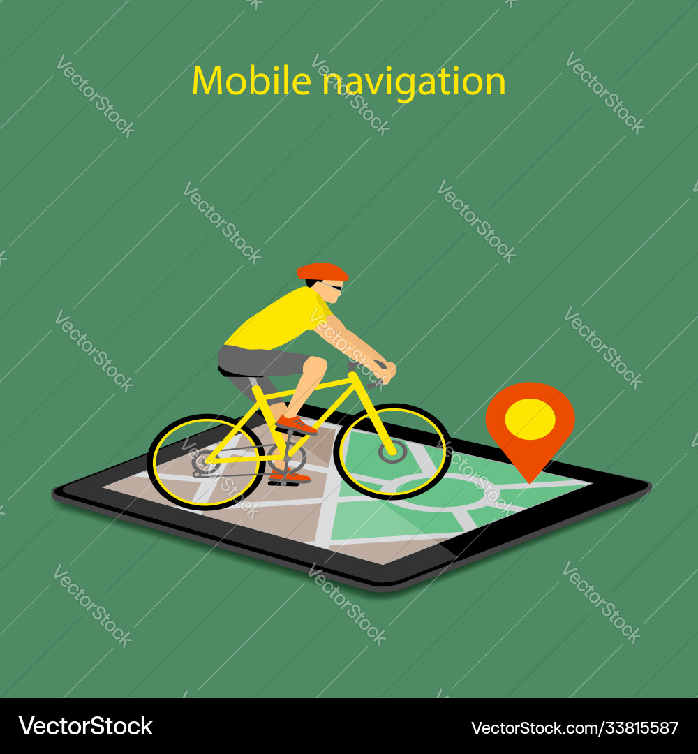 Mobile navigation on tablet with map pointer Vector Image