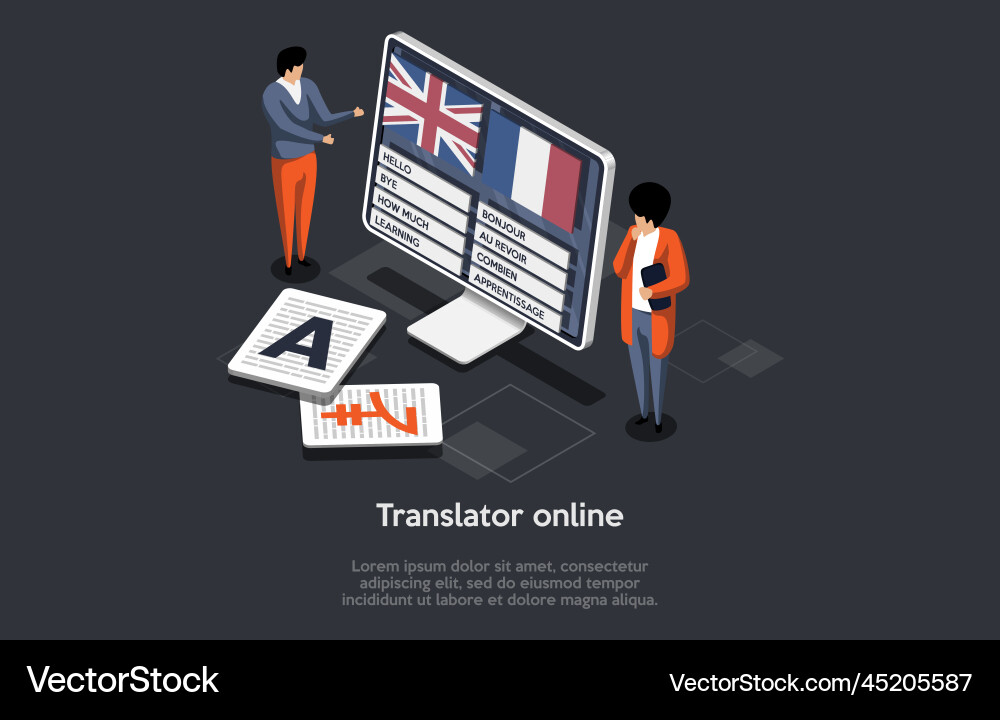 Multilingual translator app characters learn Multilingual translator app characters learn Vector Image