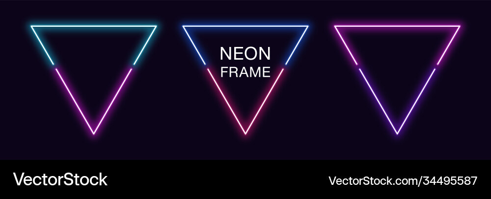 Neon triangle frame set triangular border Neon triangle frame set triangular border Vector Image