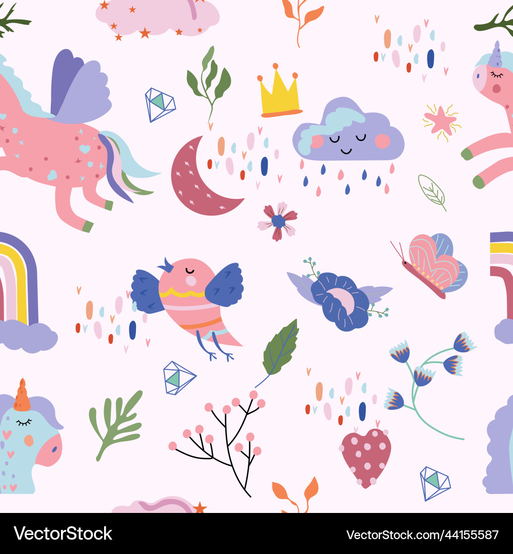 Seamless pattern with magic unicorn colorful bird Vector Image