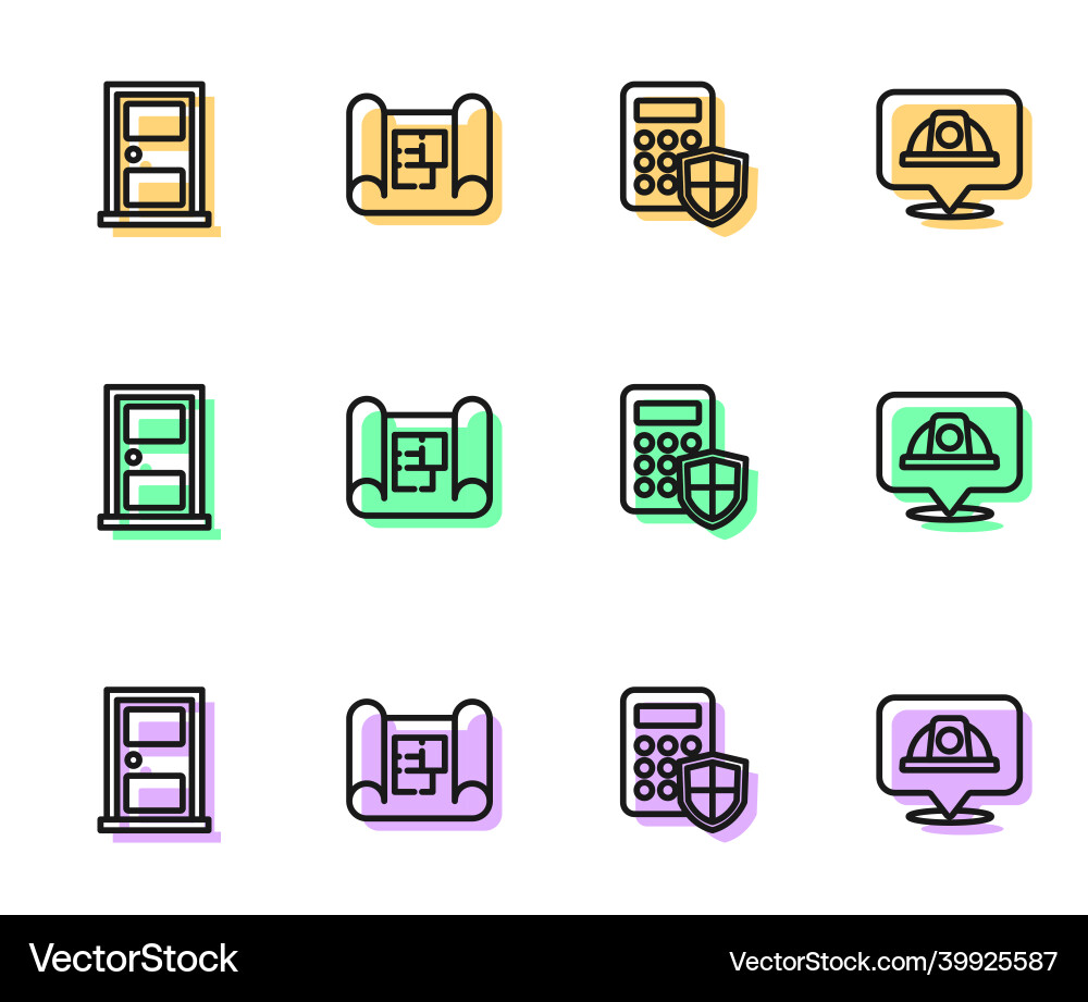 Set line security keypad access panel closed door Vector Image